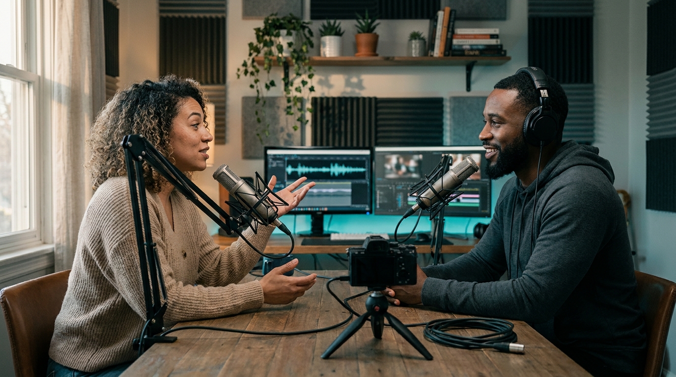 independent podcaster and video creator at a home studio